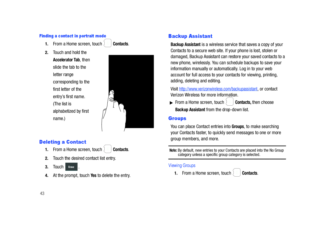 Samsung GH68-26940A user manual Deleting a Contact, Backup Assistant, Viewing Groups 