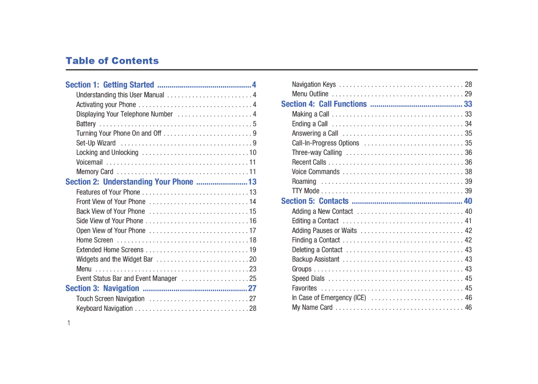 Samsung GH68-26940A user manual Table of Contents 