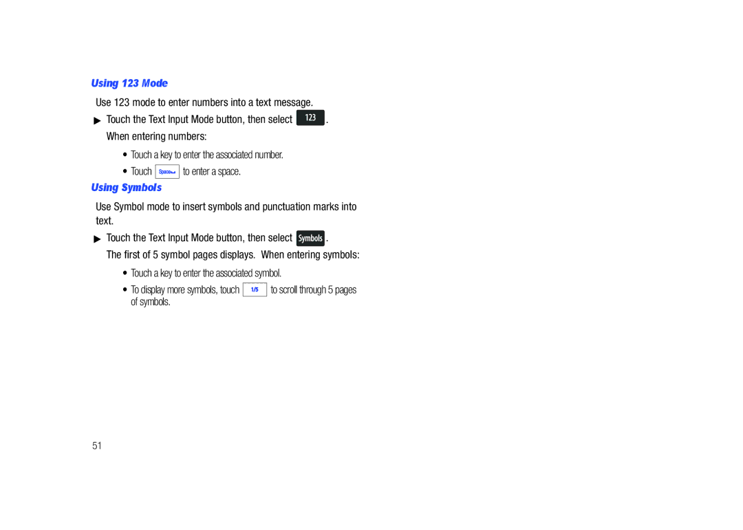 Samsung GH68-26940A user manual Using 123 Mode, Using Symbols 