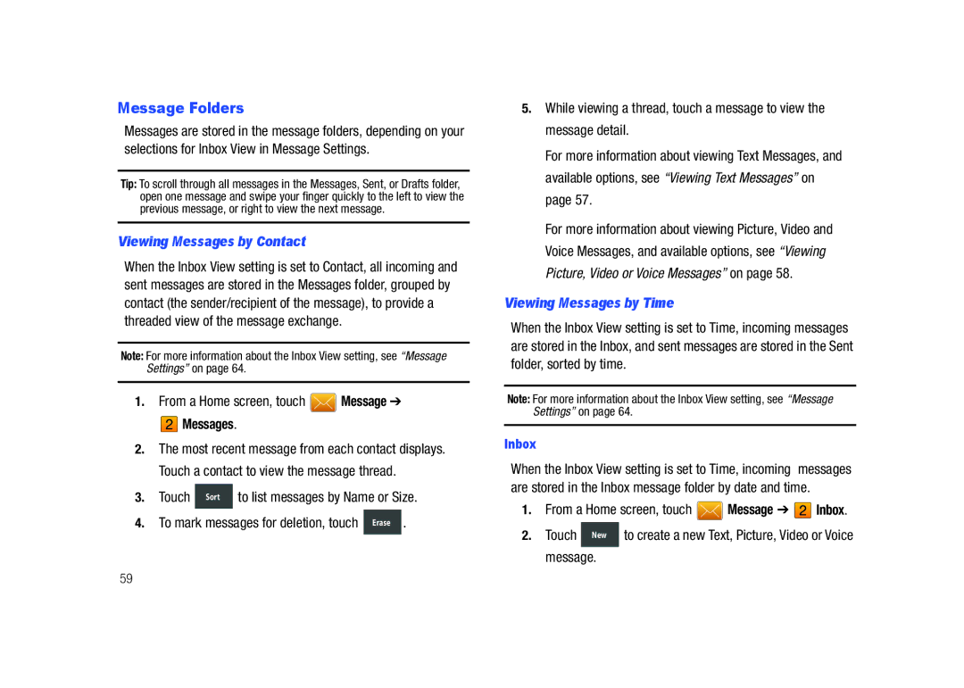 Samsung GH68-26940A user manual Message Folders, Viewing Messages by Contact, From a Home screen, touch Message 