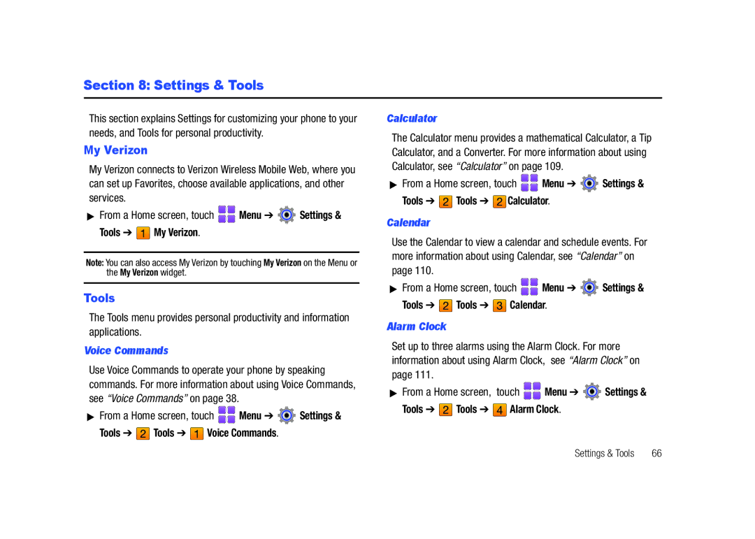 Samsung GH68-26940A user manual Settings & Tools, My Verizon 