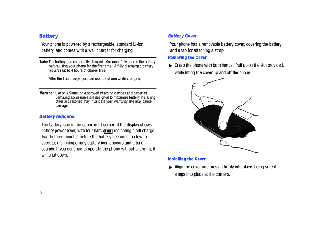 Samsung GH68-26940A user manual Battery Indicator, Battery Cover 