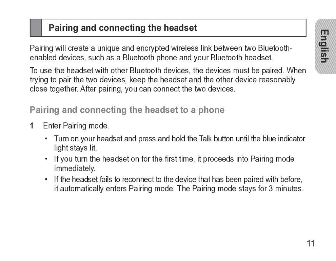 Samsung GH68-27873A manual Pairing and connecting the headset to a phone 