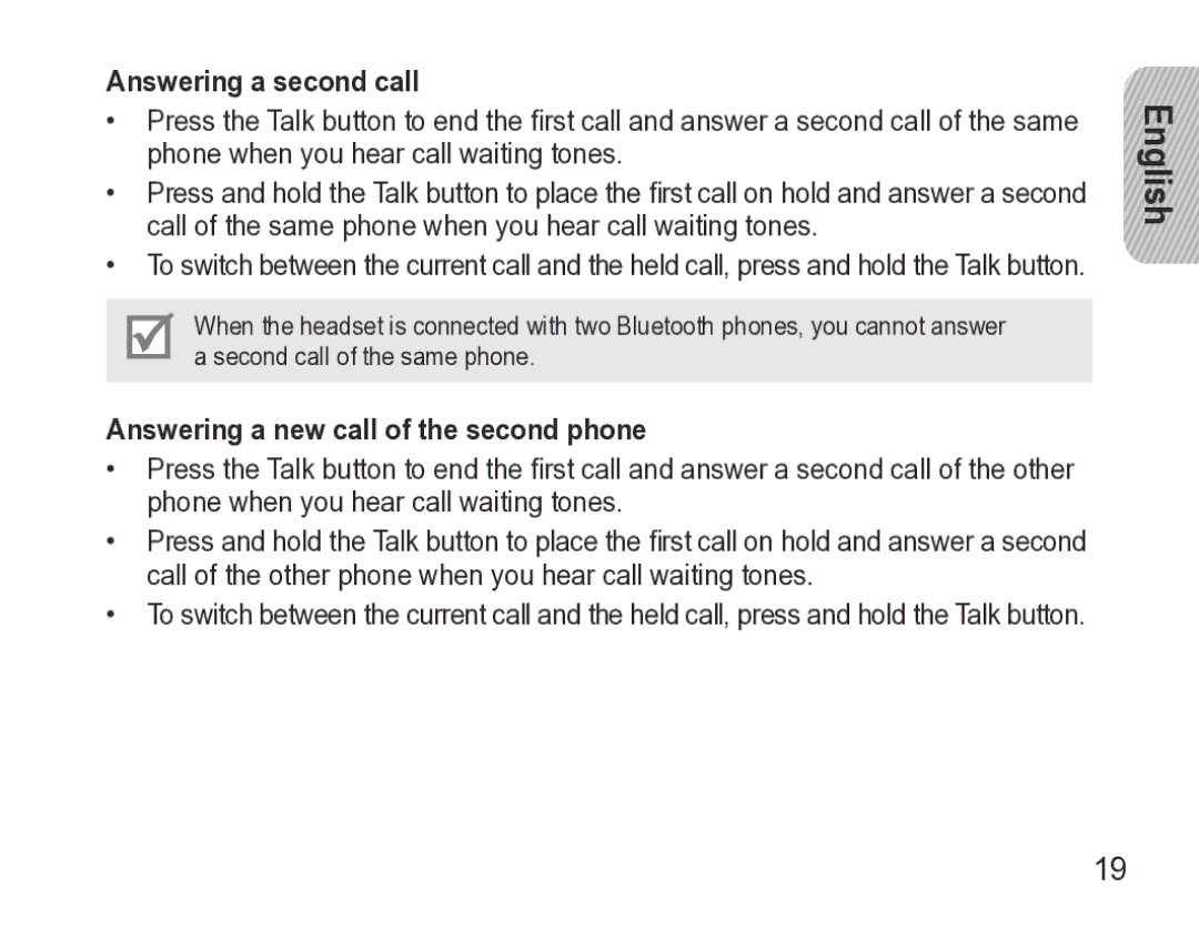 Samsung GH68-27873A manual Answering a second call, Answering a new call of the second phone 