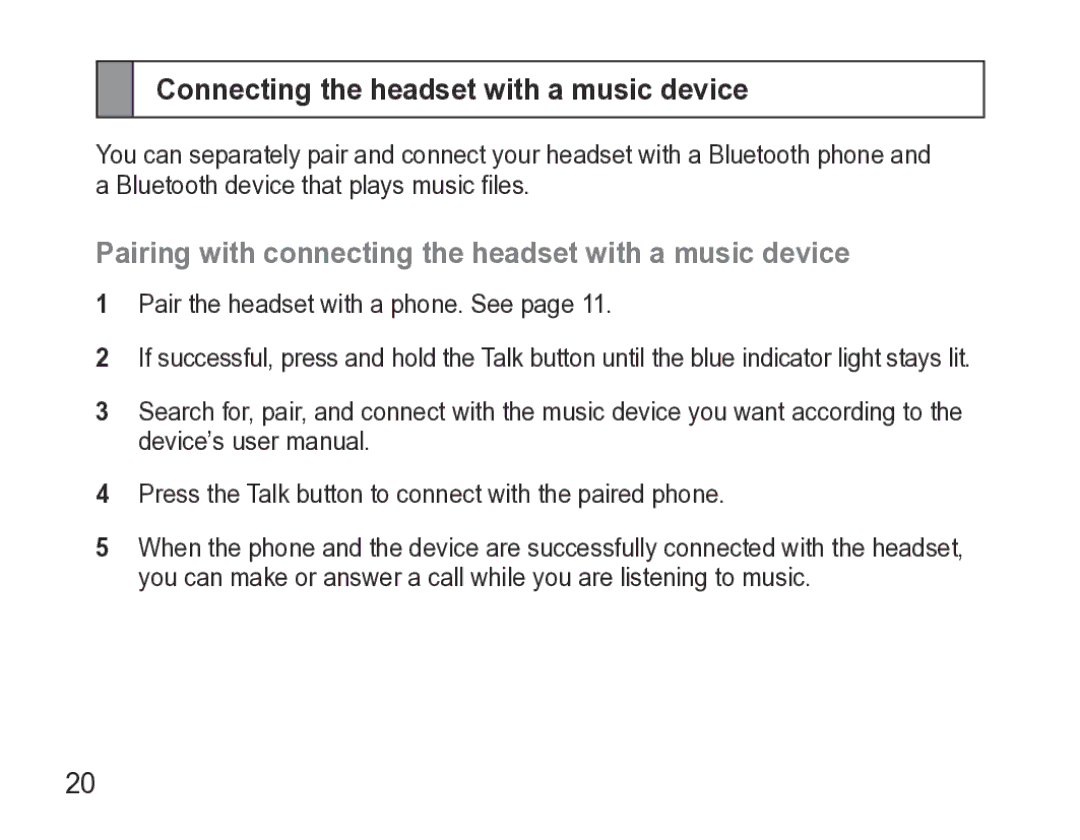 Samsung GH68-27873A Connecting the headset with a music device, Pairing with connecting the headset with a music device 