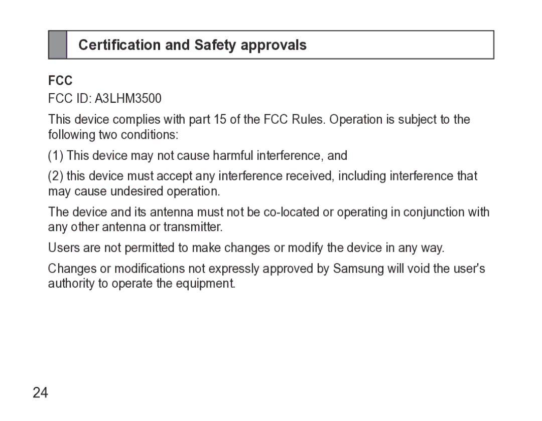 Samsung GH68-27873A manual Certification and Safety approvals, Fcc 