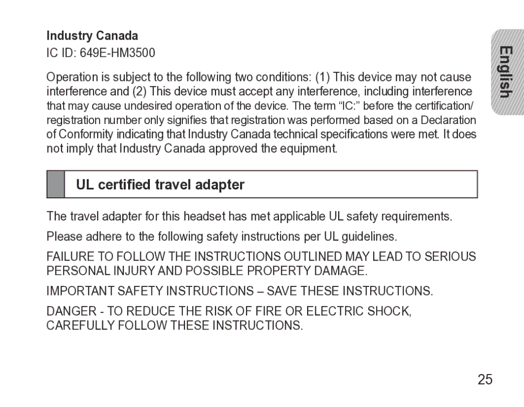 Samsung GH68-27873A manual UL certified travel adapter, Industry Canada 