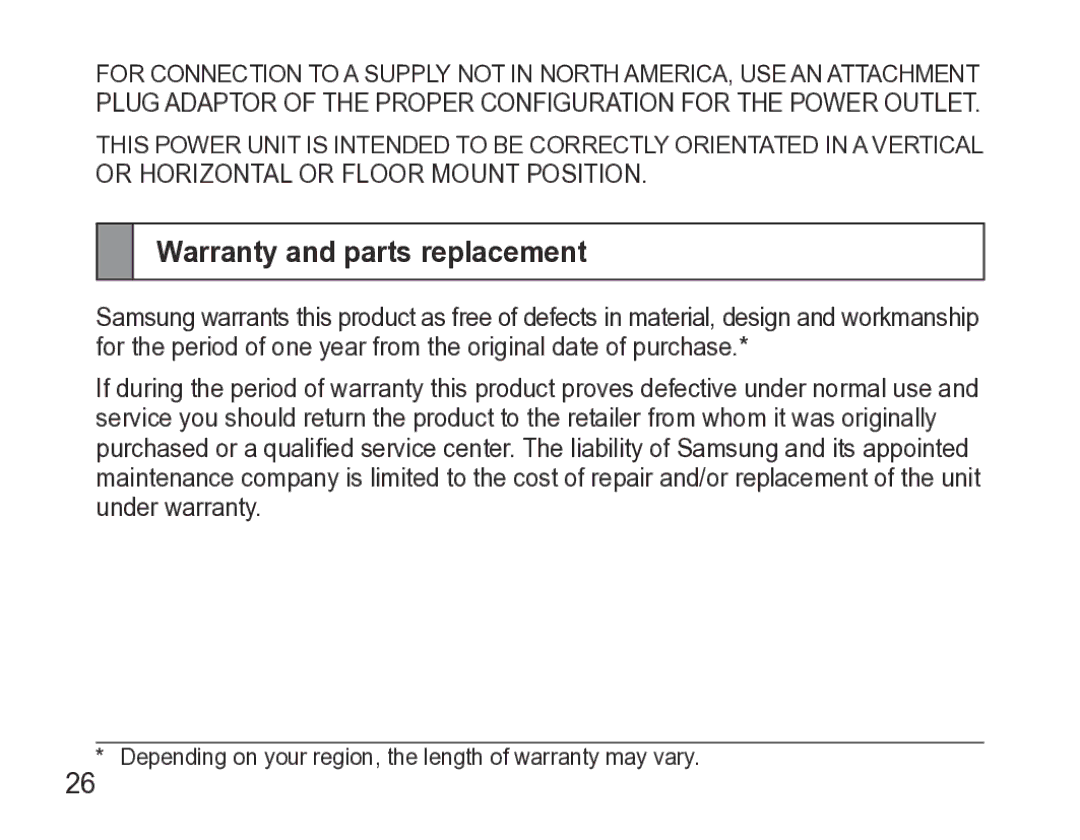 Samsung GH68-27873A manual Warranty and parts replacement 