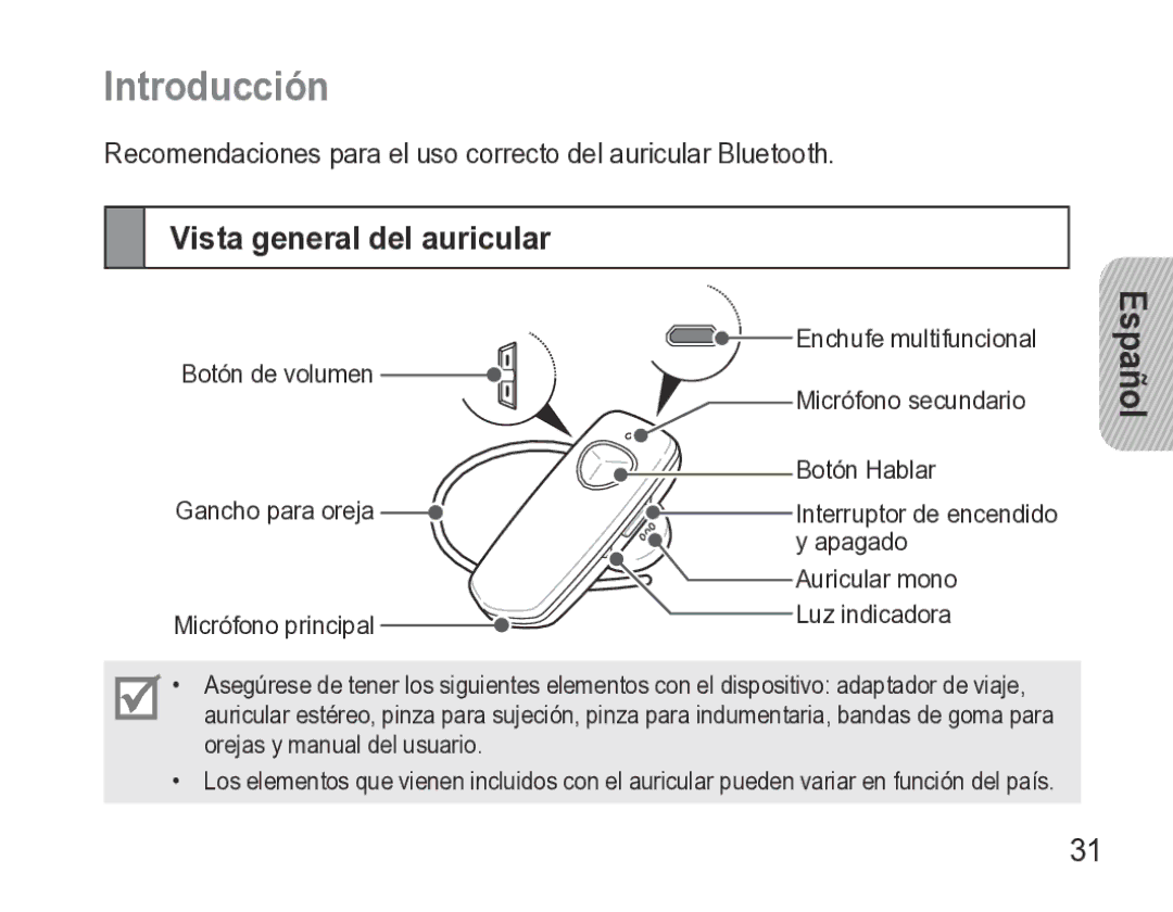 Samsung GH68-27873A manual Introducción, Vista general del auricular 