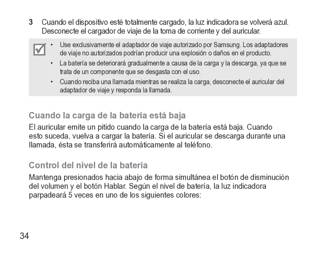 Samsung GH68-27873A manual Cuando la carga de la batería está baja, Control del nivel de la batería 