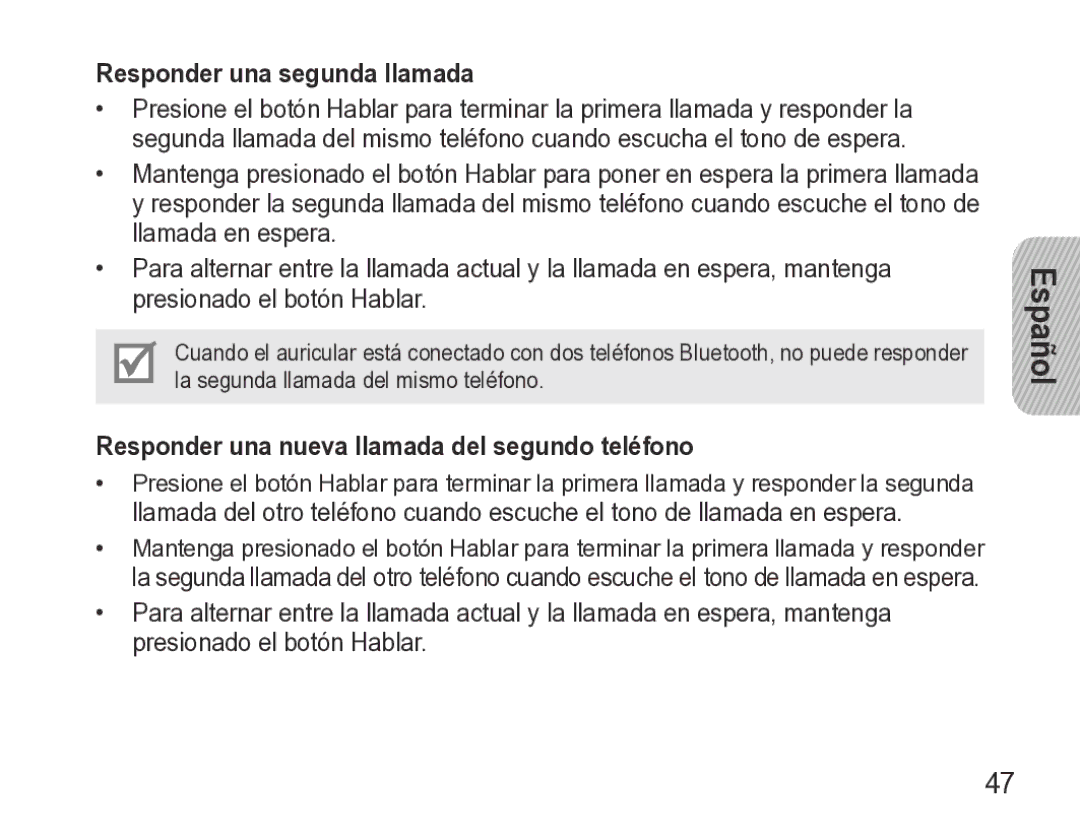 Samsung GH68-27873A manual Responder una segunda llamada, Responder una nueva llamada del segundo teléfono 