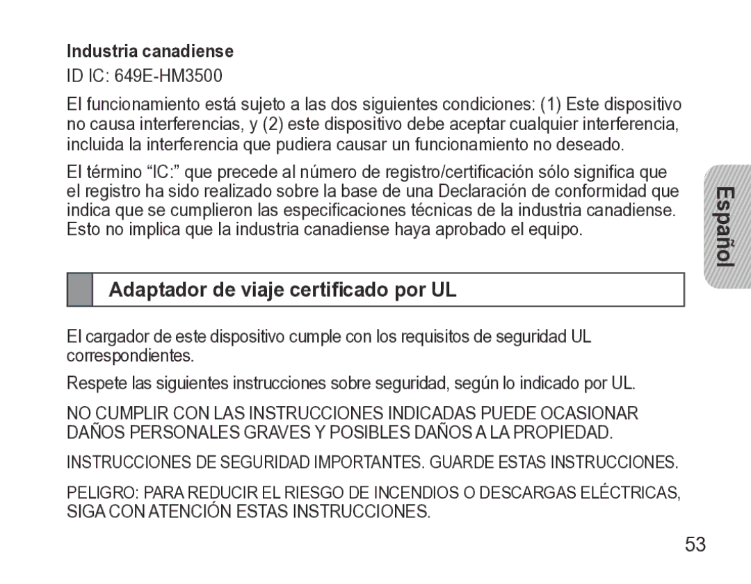 Samsung GH68-27873A manual Adaptador de viaje certificado por UL, Industria canadiense 