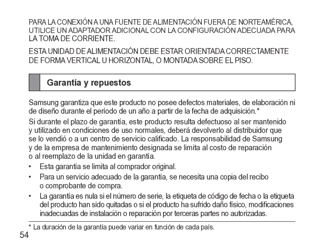 Samsung GH68-27873A manual Garantía y repuestos 