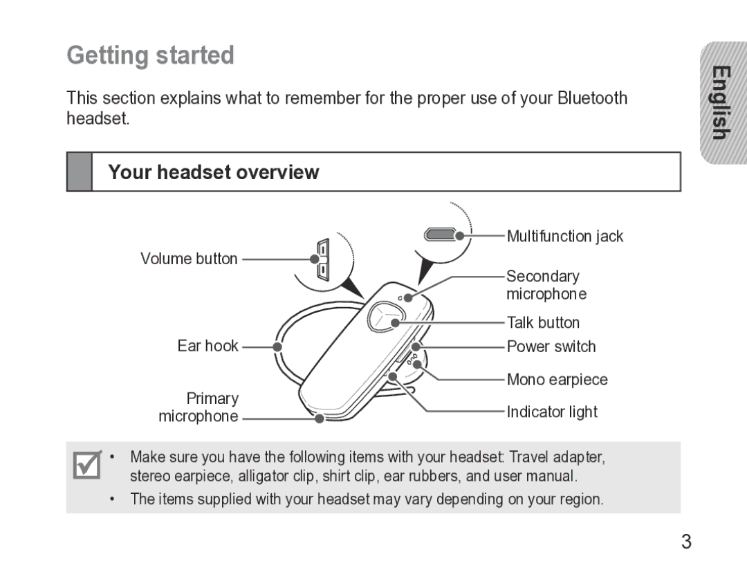 Samsung GH68-27873A manual Getting started, Your headset overview 