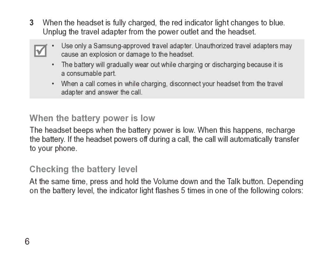 Samsung GH68-27873A manual When the battery power is low, Checking the battery level 