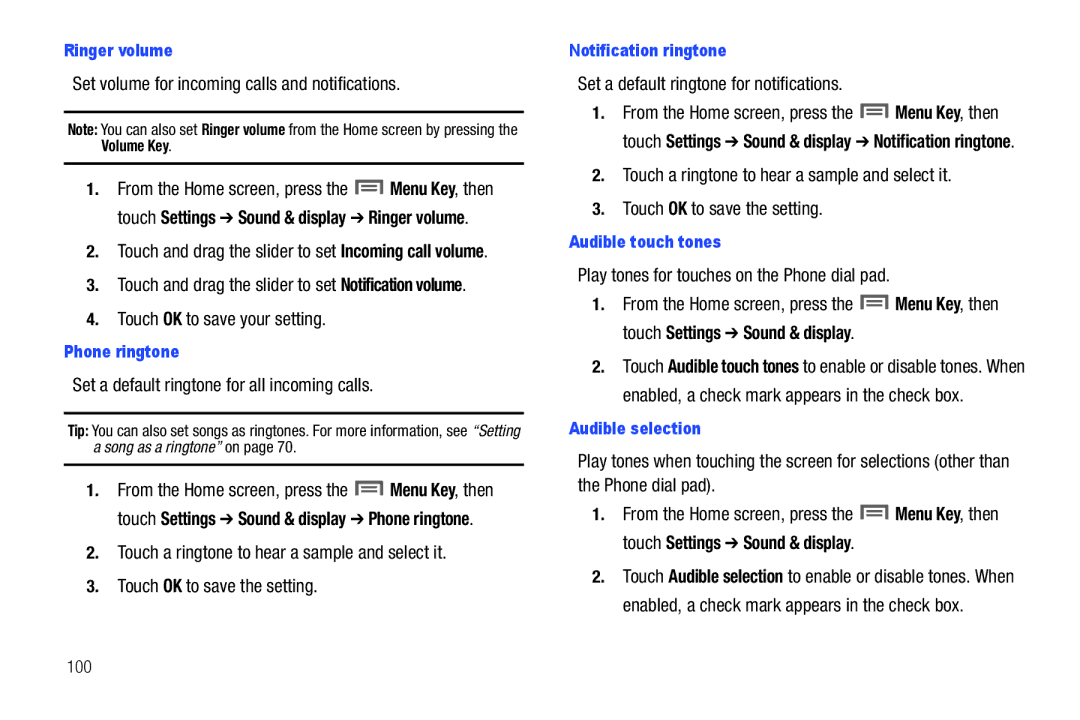 Samsung GH68-2863 user manual Set volume for incoming calls and notifications, Touch OK to save your setting 