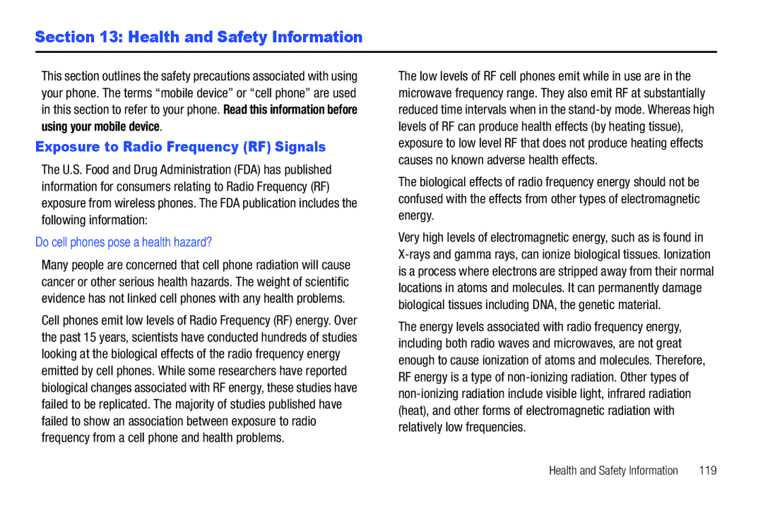 Samsung GH68-2863 user manual Health and Safety Information, Exposure to Radio Frequency RF Signals 