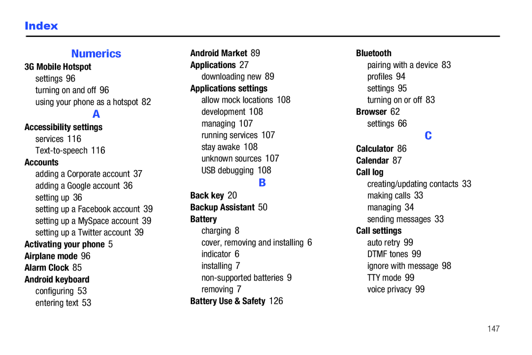 Samsung GH68-2863 user manual Index Numerics 