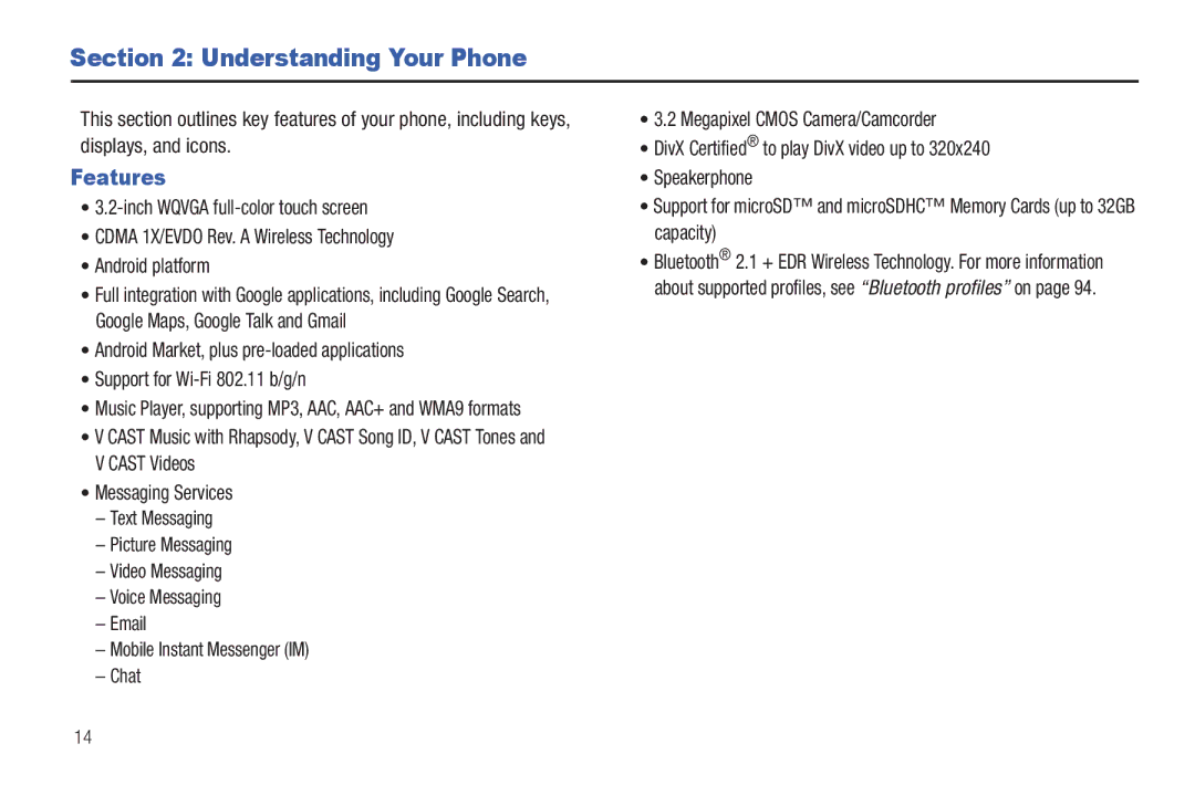 Samsung GH68-2863 user manual Understanding Your Phone, Features 