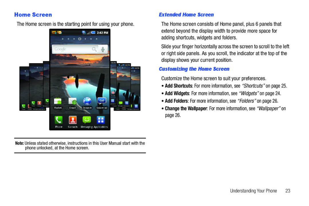 Samsung GH68-2863 user manual Extended Home Screen, Customizing the Home Screen 