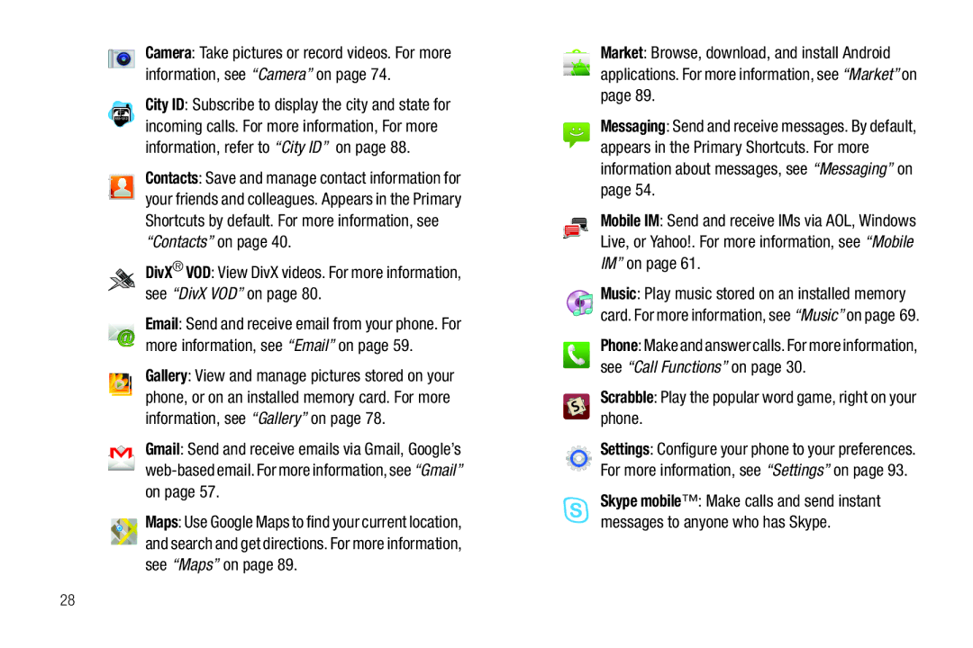 Samsung GH68-2863 user manual Scrabble Play the popular word game, right on your phone 