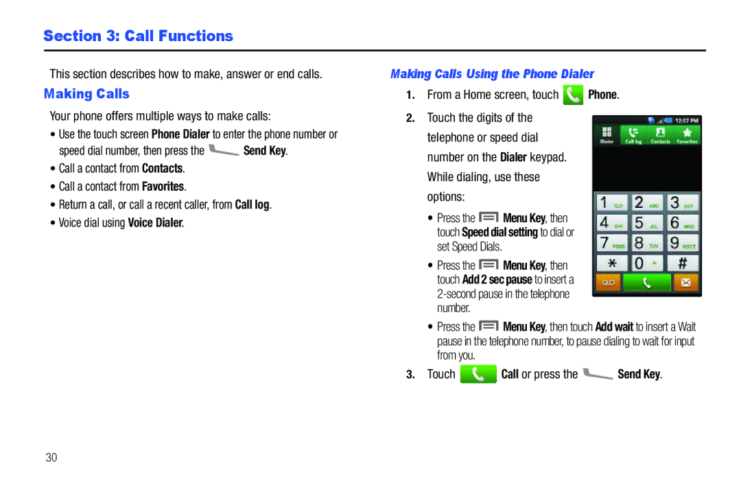 Samsung GH68-2863 user manual Call Functions, Making Calls Using the Phone Dialer 