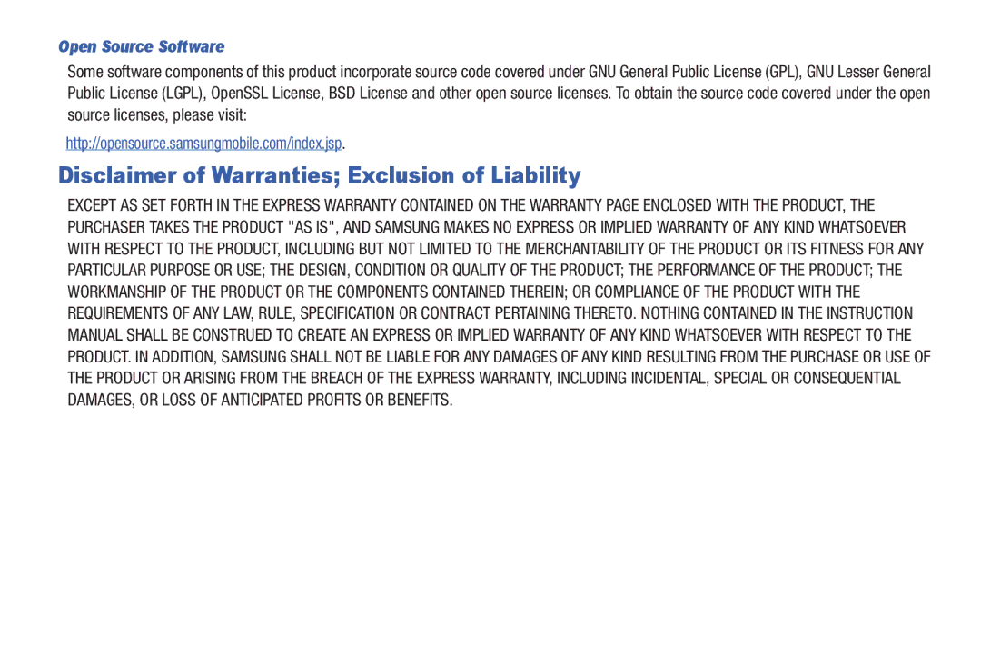 Samsung GH68-2863 user manual Disclaimer of Warranties Exclusion of Liability, Open Source Software 