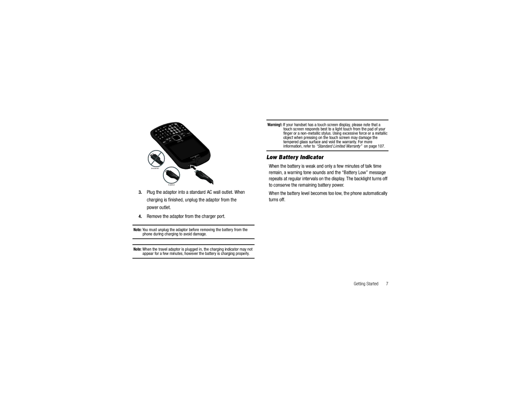 Samsung GH68-29815A user manual Low Battery Indicator 