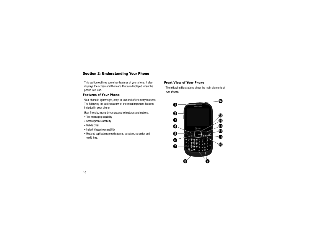 Samsung GH68-29815A user manual Understanding Your Phone, Features of Your Phone, Front View of Your Phone 