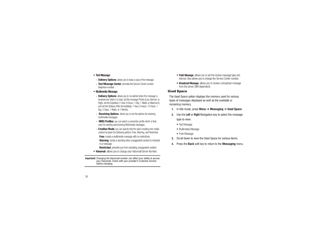 Samsung GH68-29815A user manual Scroll down to view the Used Space for various items 