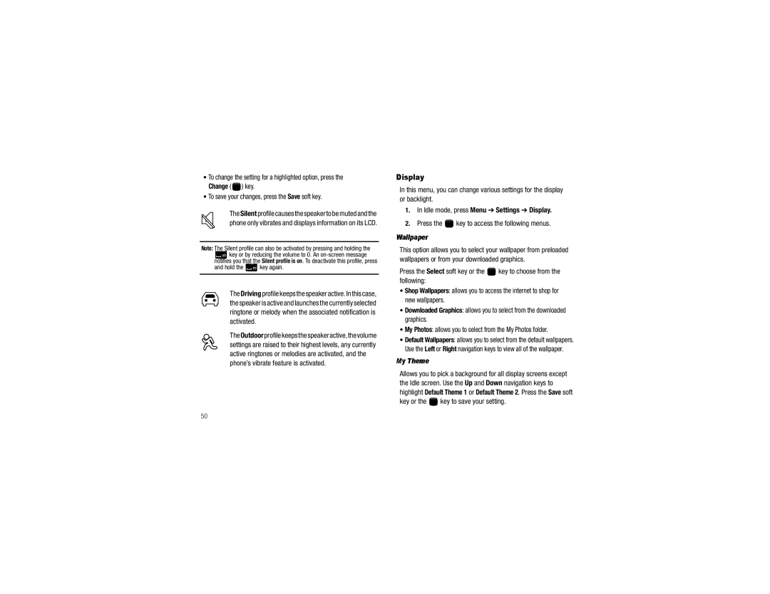 Samsung GH68-29815A user manual Idle mode, press Menu Settings Display, Press the key to access the following menus 