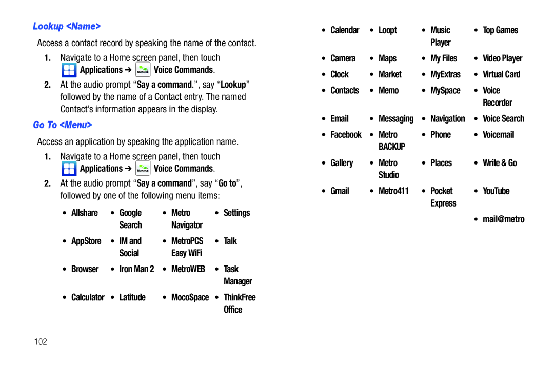 Samsung GH68-32785A user manual Lookup Name, Go To Menu 