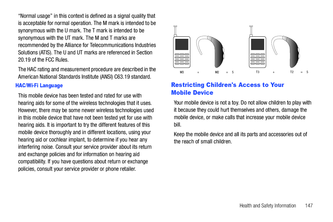 Samsung GH68-32785A user manual Restricting Childrens Access to Your Mobile Device, HAC/Wi-Fi Language 