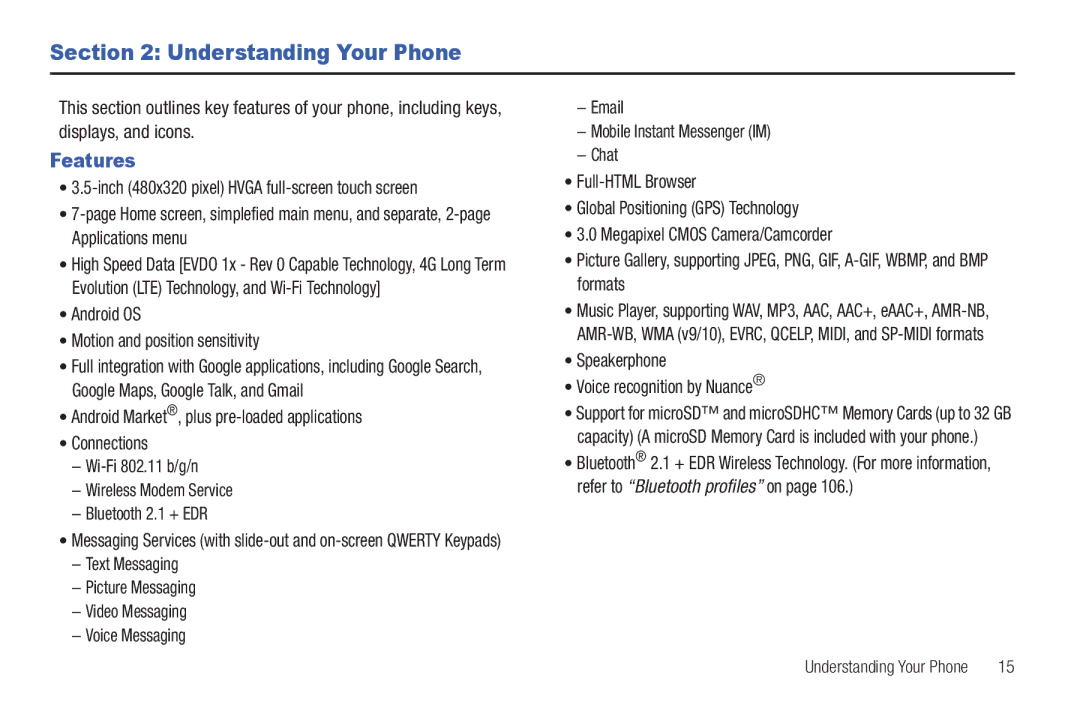 Samsung GH68-32785A user manual Understanding Your Phone, Features, Android OS Motion and position sensitivity 