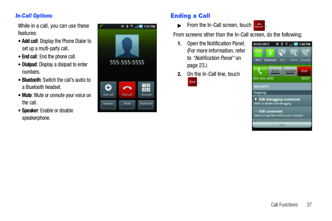 Samsung GH68-32785A user manual Ending a Call, In-Call Options 