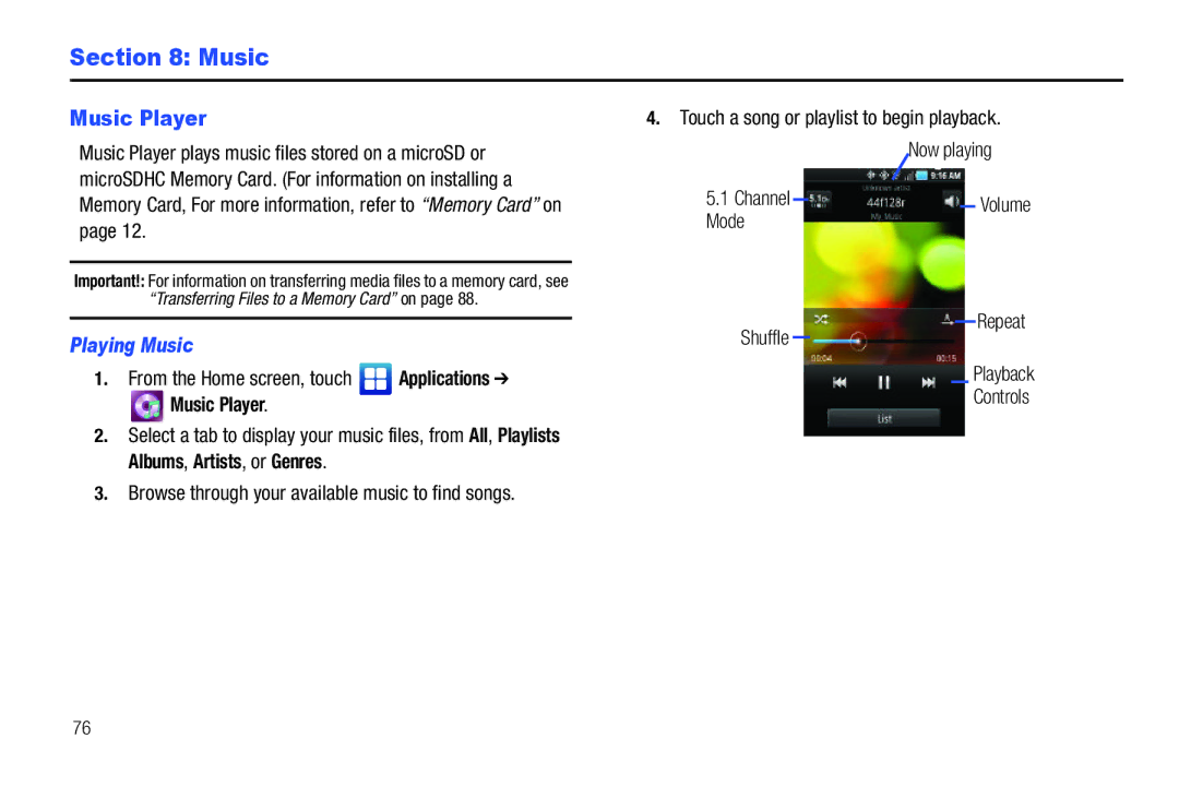 Samsung GH68-32785A user manual Music Player, Playing Music 