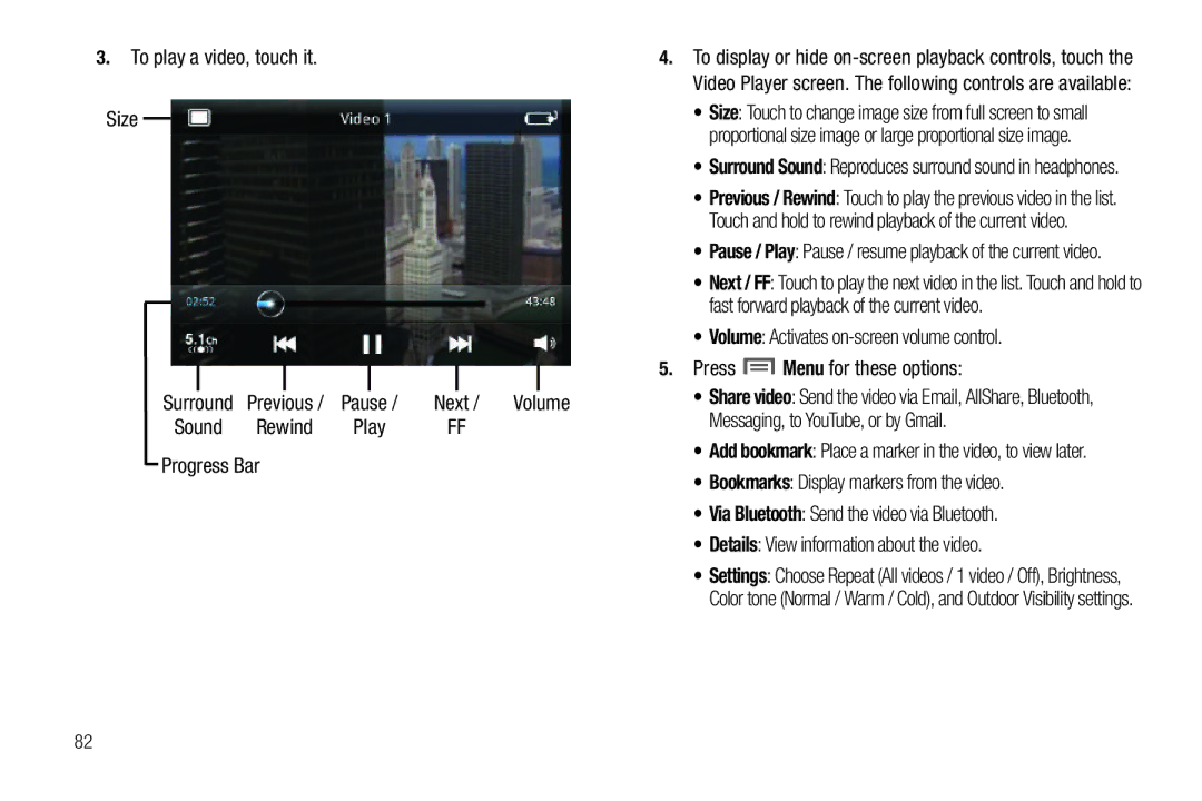 Samsung GH68-32785A user manual To play a video, touch it Size, Progress Bar 