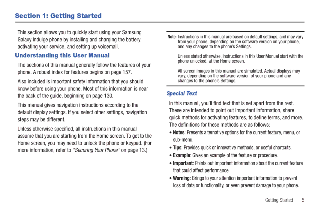 Samsung GH68-32785A user manual Getting Started, Special Text 