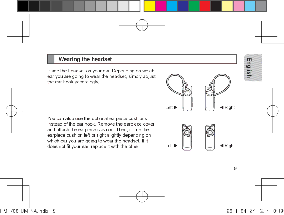 Samsung GH68-34355F manual Wearing the headset 