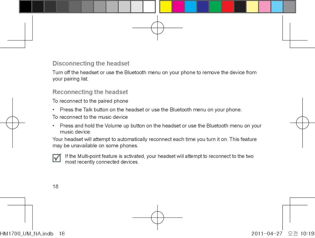 Samsung GH68-34355F manual Disconnecting the headset, Reconnecting the headset 