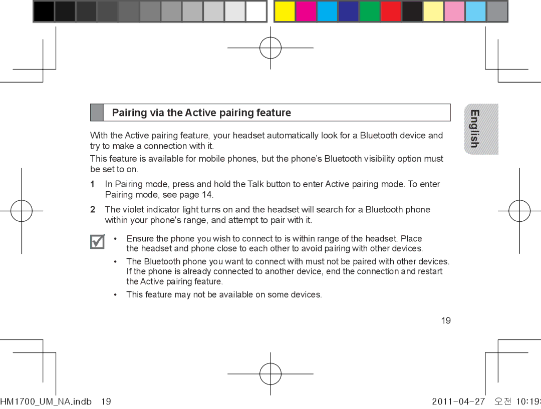 Samsung GH68-34355F manual Pairing via the Active pairing feature 