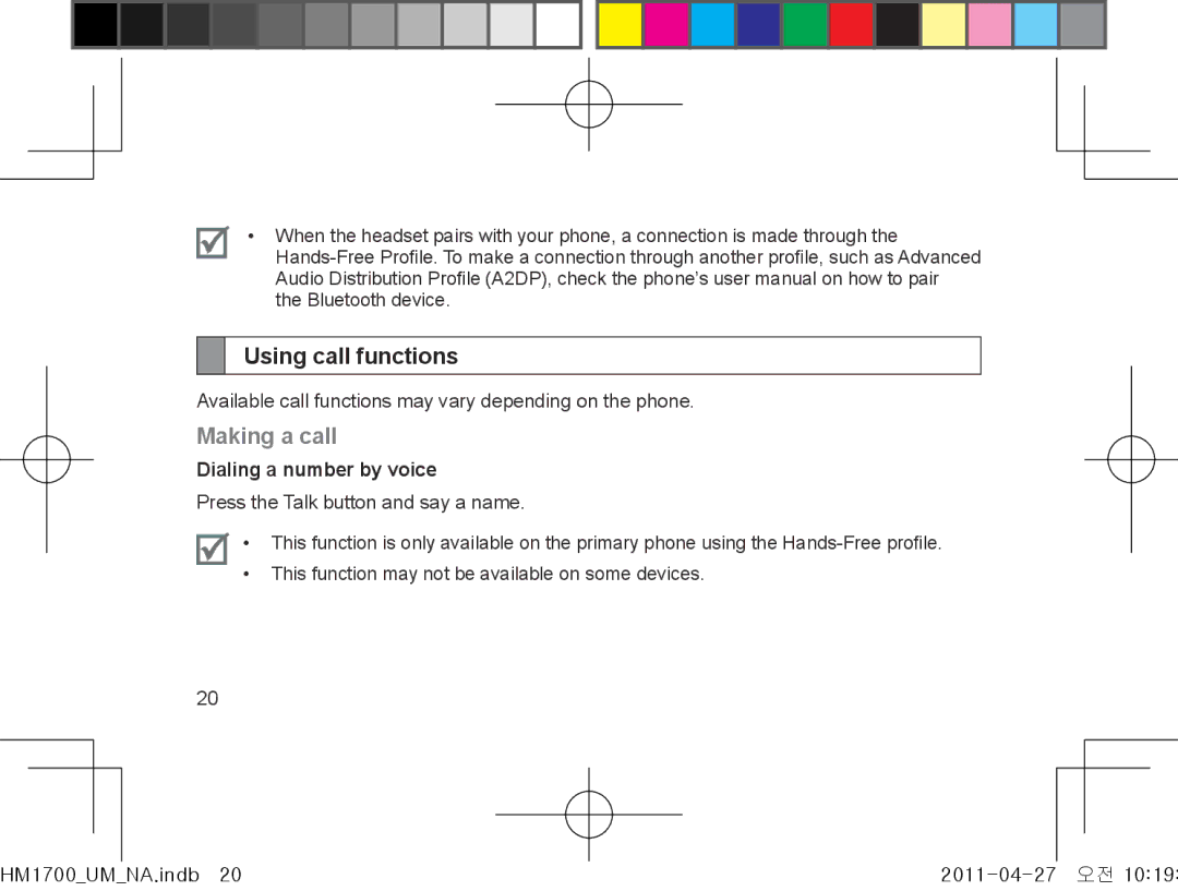 Samsung GH68-34355F manual Using call functions, Making a call, Dialing a number by voice 