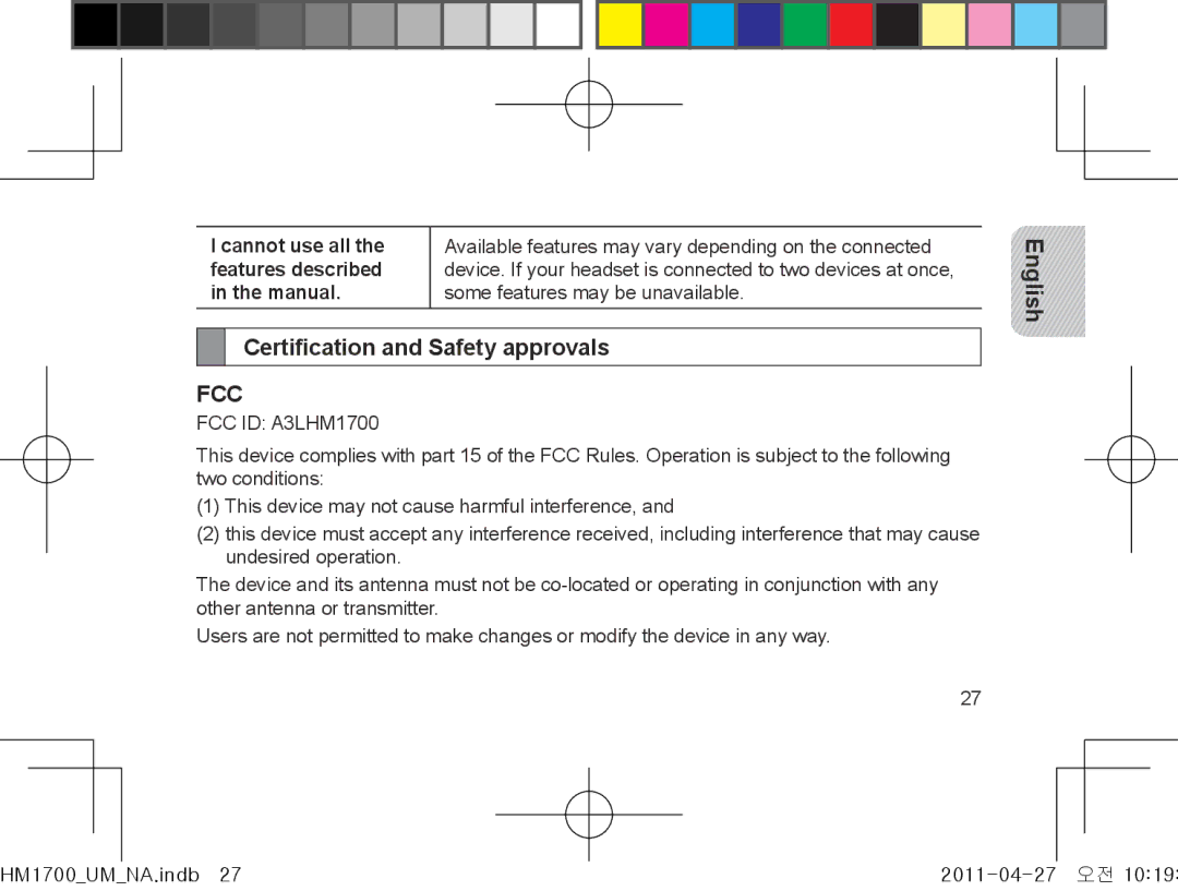 Samsung GH68-34355F Certification and Safety approvals, Cannot use all the features described in the manual 