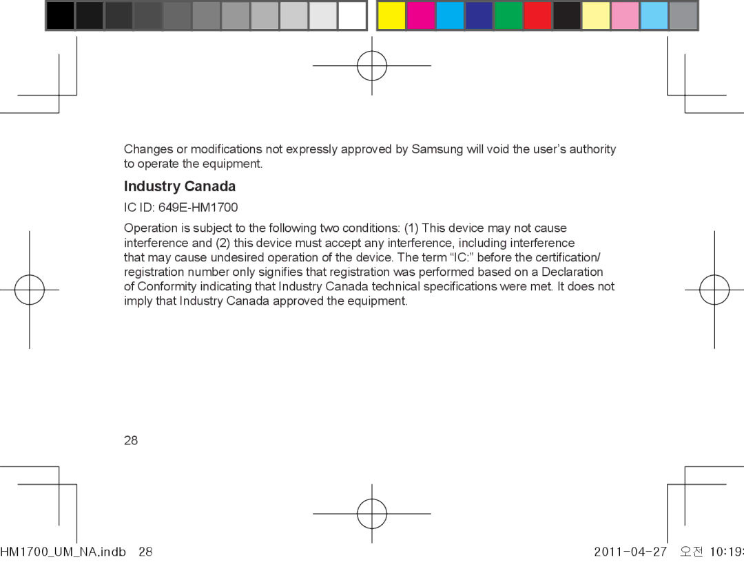 Samsung GH68-34355F manual Industry Canada 