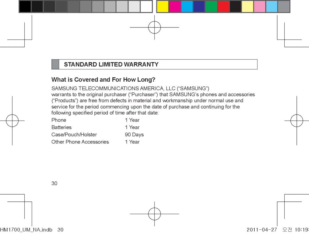 Samsung GH68-34355F manual Standard Limited Warranty, What is Covered and For How Long? 