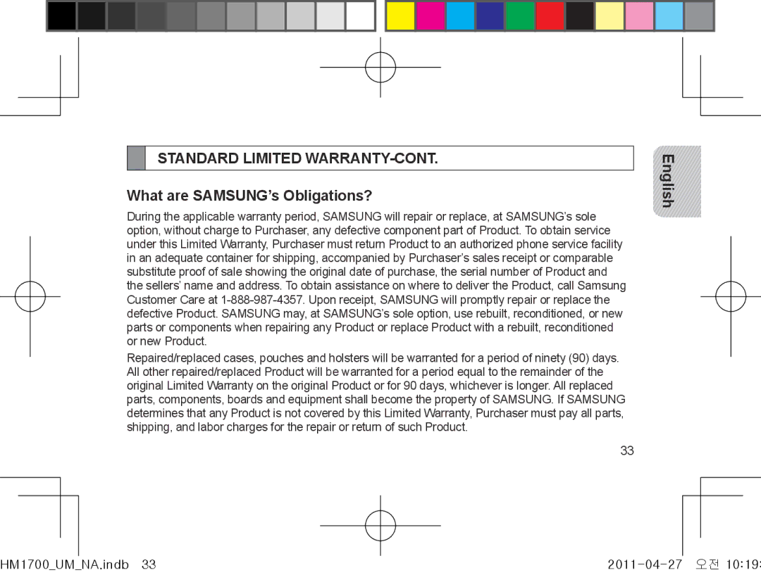 Samsung GH68-34355F manual What are SAMSUNG’s Obligations? 