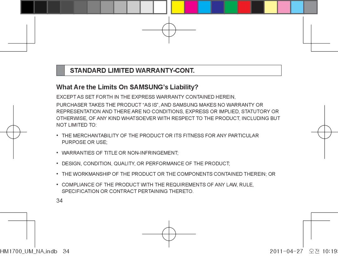 Samsung GH68-34355F manual What Are the Limits On SAMSUNG’s Liability? 