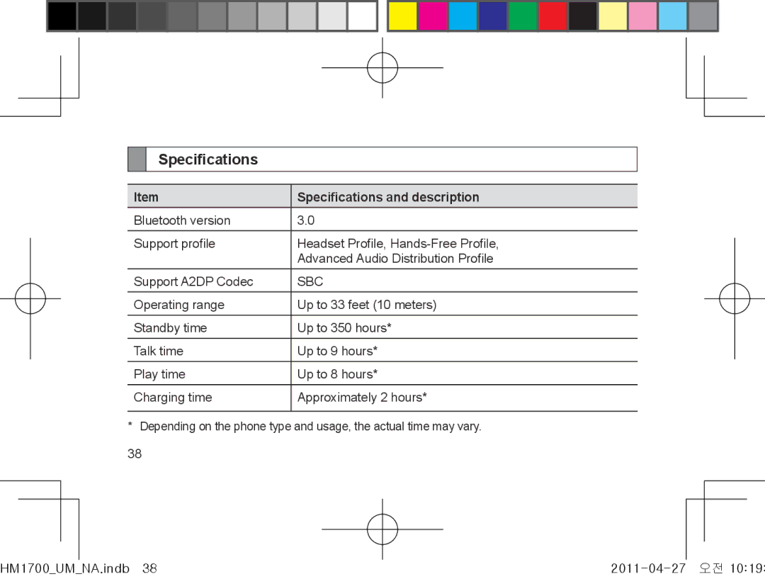 Samsung GH68-34355F manual Specifications and description 