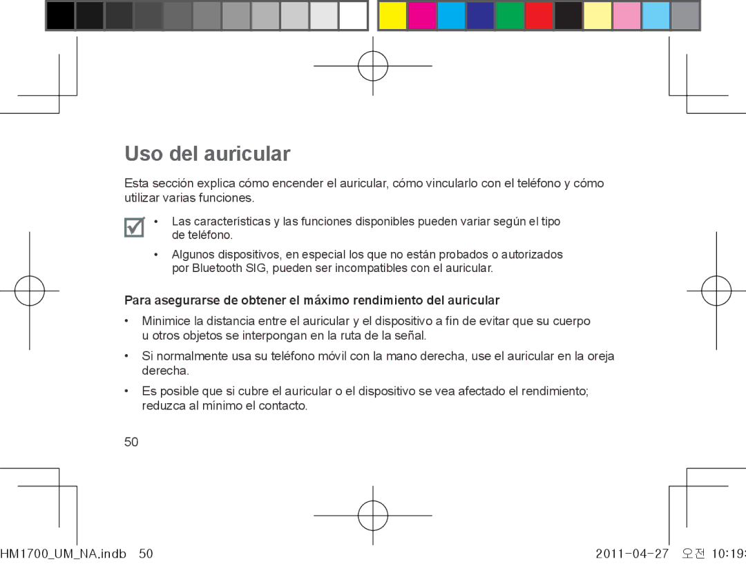 Samsung GH68-34355F manual Uso del auricular 