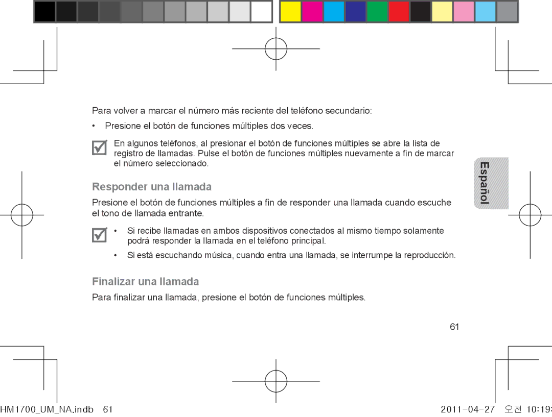 Samsung GH68-34355F manual Responder una llamada, Finalizar una llamada 